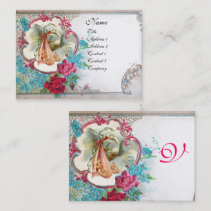 Carte De Visite Baby shower FLEURI AVEC MONOGRAMME ROSE
