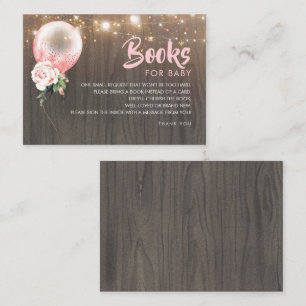 Carte De Visite Baby shower Livres Demande Pink Gold Floral Balloo