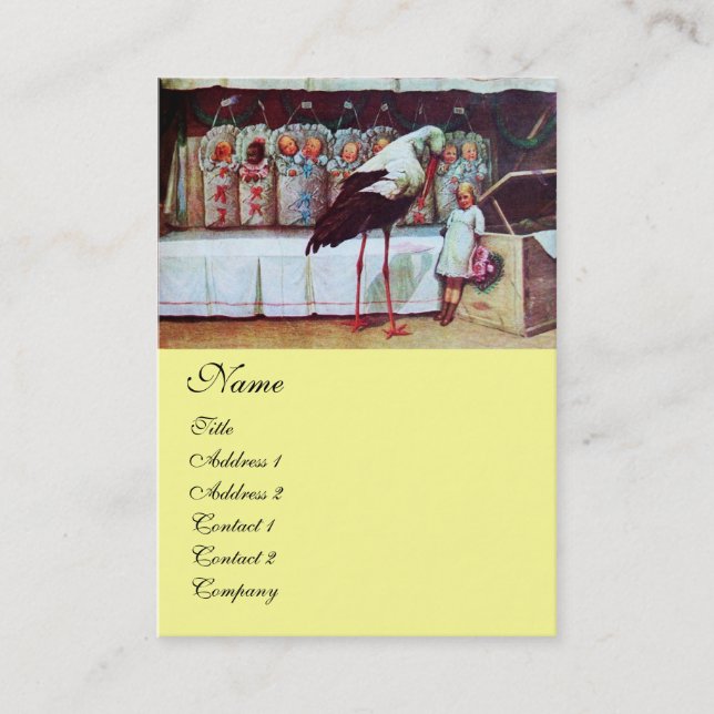 Carte De Visite BABY SHOWER STORK jaune (Devant)