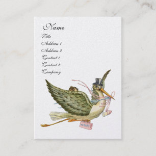 Carte De Visite BABY SHOWER STORK, papier perle blanche rose