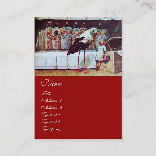 Carte De Visite BABY SHOWER STORK rouge (Devant)