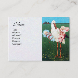 Carte De Visite BABY SHOWER STORK TWIN, papier perle blanc