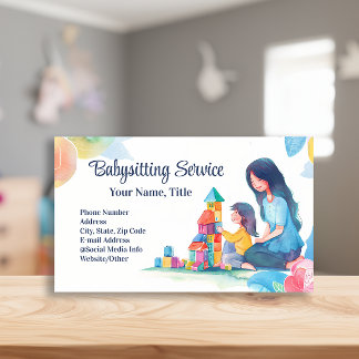 Carte De Visite Baby-sitter Nounou Garde d'enfants Blocs aquarelle