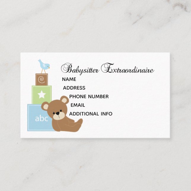 Carte de visite Baby Sitter personnalisable (Devant)