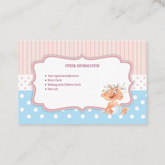 Carte De Visite Baby sitters, Business card  (Dos)