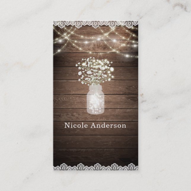 Carte De Visite Baby's Breath & Lumières Élégant Mariage Rustique (Devant)