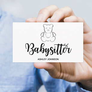 Carte De Visite Babysitter Calligraphie Esthétique Croquis Ours mi