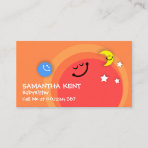Carte De Visite Babysitter colorée et joyeux Service Sun Nanny