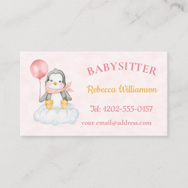Carte De Visite Babysitter Cute Penguin (Devant)