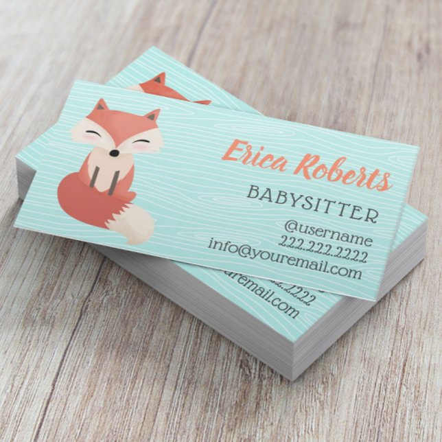 Carte De Visite Babysitter Cute Woodland Fox Babysitting Childcare (Créateur téléchargé)