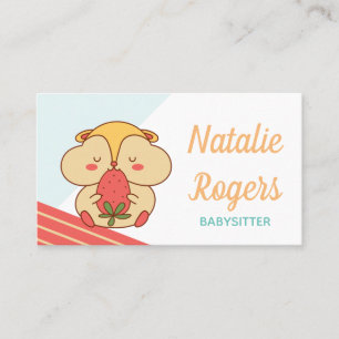 Carte De Visite Babysitter Nanny Cute Kawaii Hamster & fraise