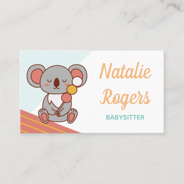 Carte De Visite Babysitter Nanny enfants mange Kawaii Koala nourri (Devant)