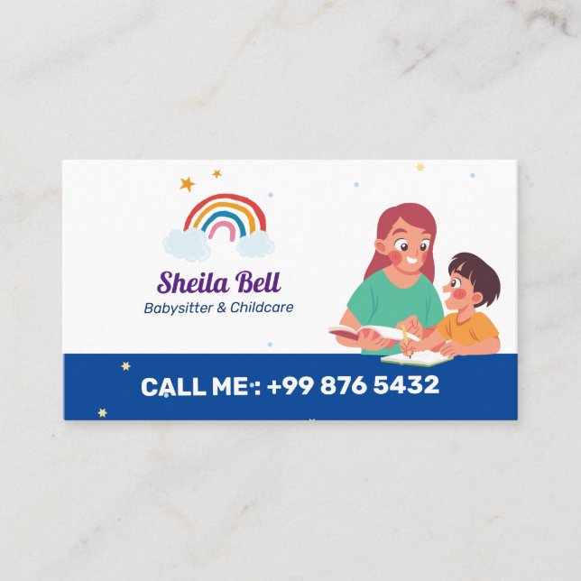 Carte De Visite Babysitter Professionnel | Cute arc-en-ciel (Devant)