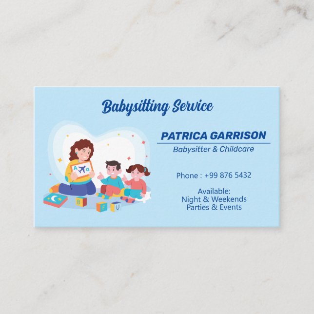 Carte De Visite Babysitter Professionnel | Garde d'enfants (Devant)