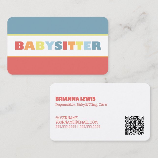 Carte De Visite Babysitter QR personnalisé (Devant / Derrière)