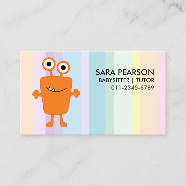 Carte De Visite Babysitter Tutor Child Care Orange Monster Alien B (Devant)