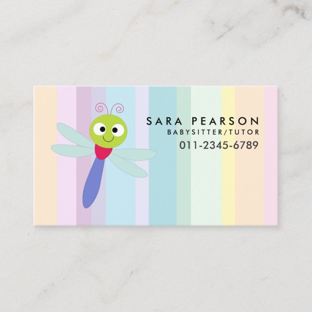 Carte De Visite Babysitter Tutor Garde d'enfants mignonne libellul (Devant)