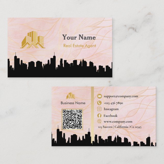 Carte De Visite Badge de nom de bien immobilier Code QR et logo  (Devant / Derrière)