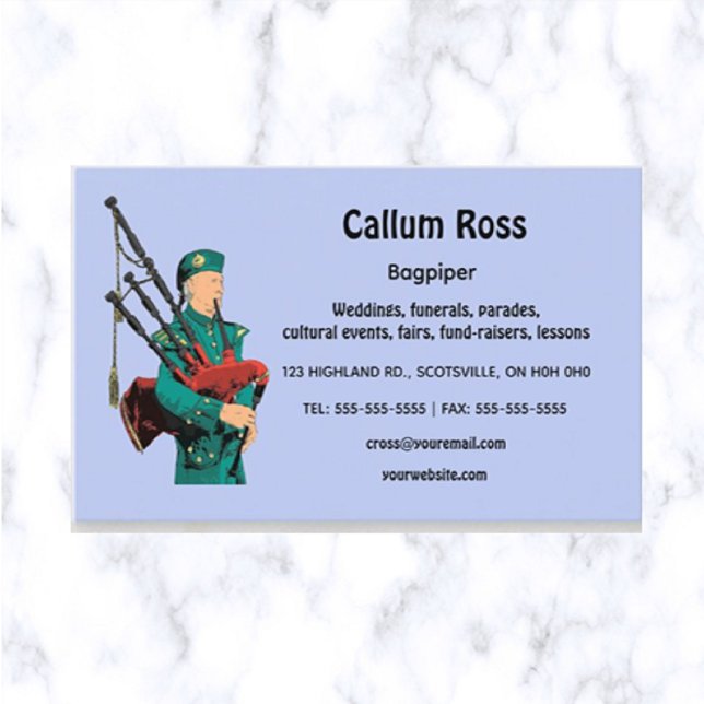 Carte De Visite Bagpiper modifiable (What a great way to advertise your bagpipe business!)