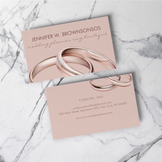 Carte De Visite Bague de célébration de mariage en or rose (Rose gold Pink Wedding Celebration Ring Business Card)