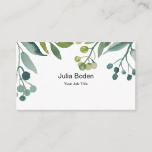 Carte De Visite Baies et Branches Feuillage Vert Aquarelle