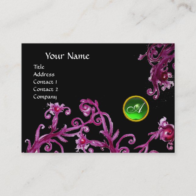 Carte De Visite BAIES MAGIQUES MONOGRAM noir gemme vert (Devant)