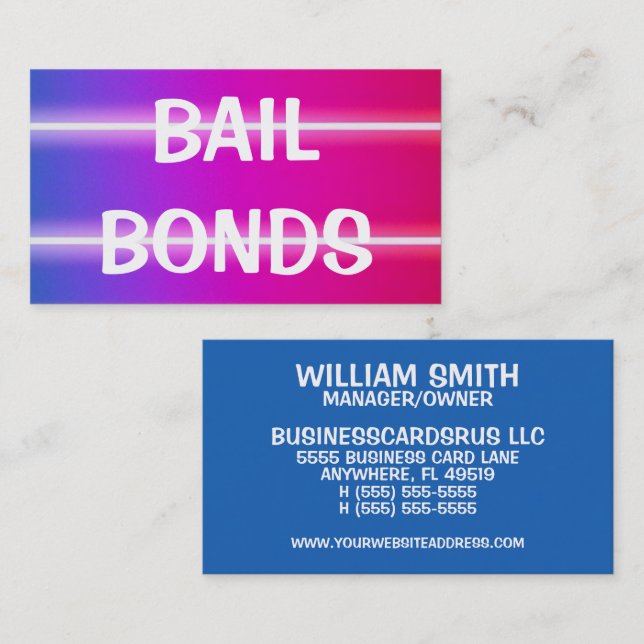 Carte De Visite Bail Bonds brillant coloré (Devant / Derrière)