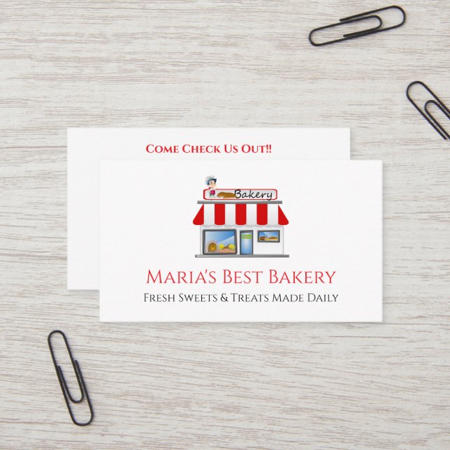 Carte De Visite Baker Bakery Store Cafe Business Card (Devant/Arrière en situation)