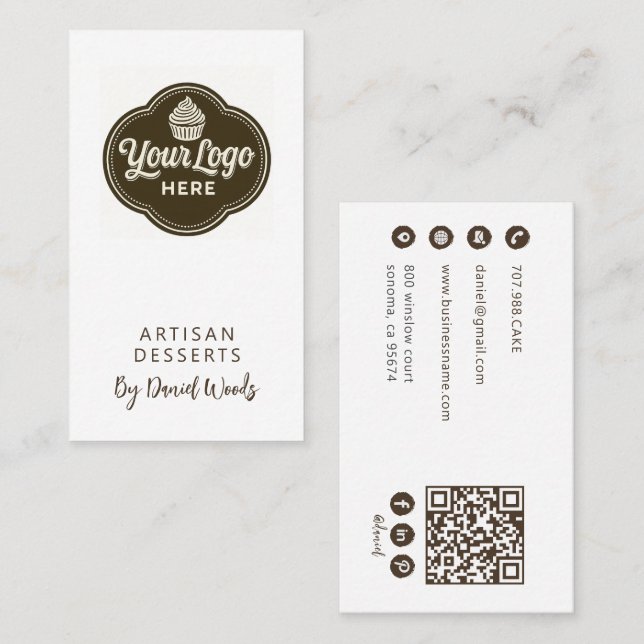 Carte De Visite Baker Logo personnalisé Code QR Brun Espresso (Devant / Derrière)