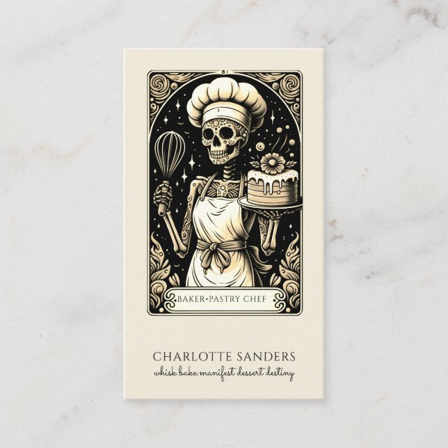 Carte De Visite Baker Skeleton Sepia Tarot esthétique (Devant)