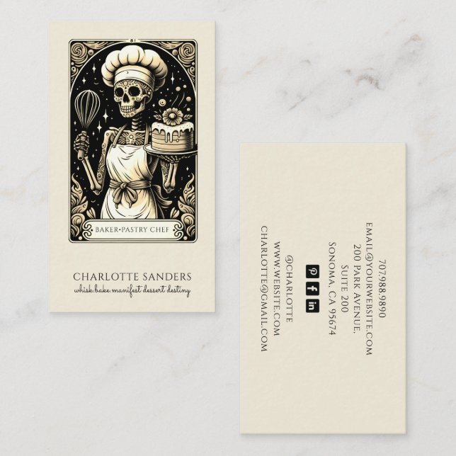 Carte De Visite Baker Skeleton Sepia Tarot esthétique (Devant / Derrière)