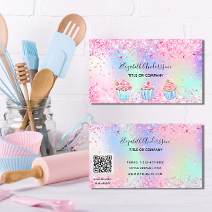 Carte De Visite Bakery blush pink purple glitter