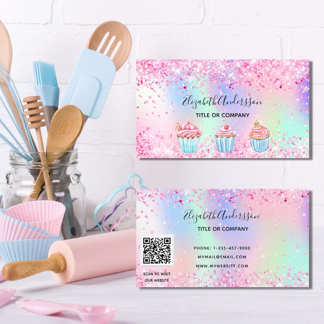 Carte De Visite Bakery blush pink purple glitter (Créateur téléchargé)