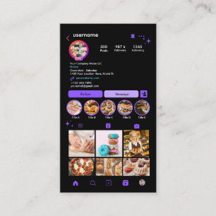 Carte de visite Bakery Instagram Chef Purple Pâtis