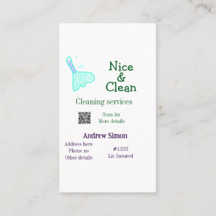 Carte De Visite Balai nettoyant vert bleu gitter ajouter nom adres