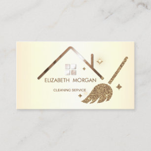 Carte De Visite Balai Pailleté Élégant Professionnel pour Maison 