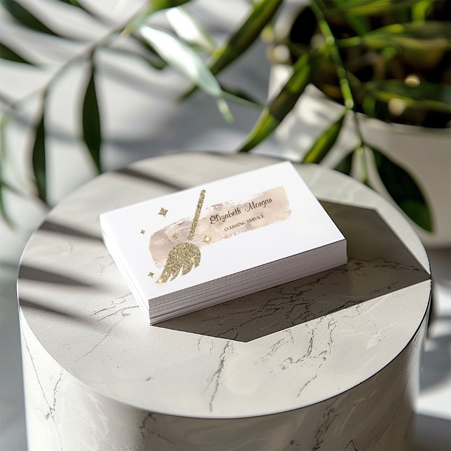 Carte De Visite Balai Pailleté Or Élégant et Stylé (Créateur téléchargé)