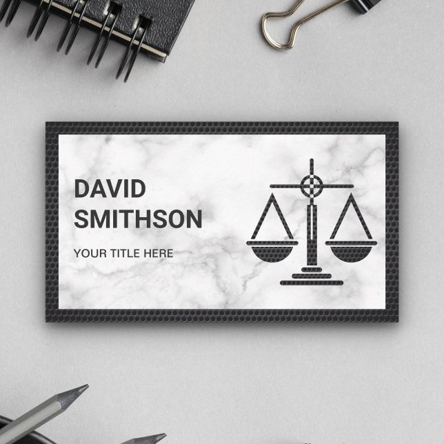 Carte De Visite Balance de justice en marbre blanc noir Avocat Jur (Créateur téléchargé)