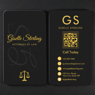 Carte De Visite Balance de la Justice Avocat en Droit Noir et Or