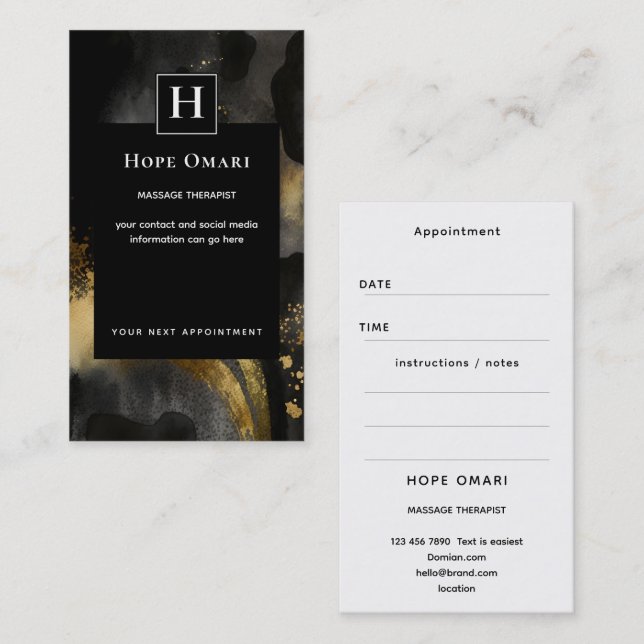 Carte De Visite Balayage Primordial | Design Abstrait Or Noir (Devant / Derrière)