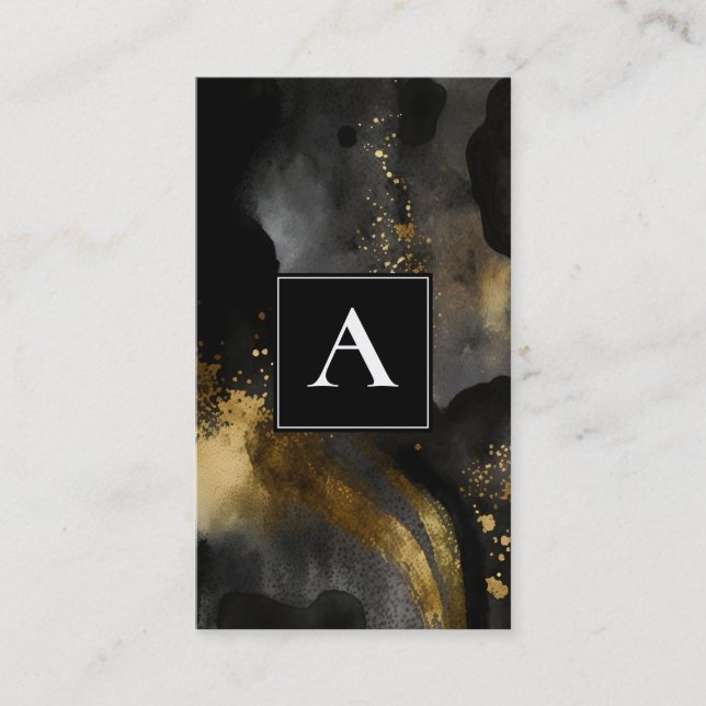 Carte De Visite Balayage Primordial | Design Abstrait Or Noir (Devant)