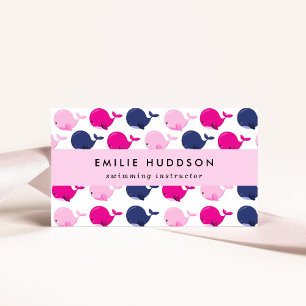 Carte De Visite Baleines mignonnes, Instructeur de natation, Entra