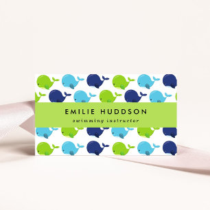 Carte De Visite Baleines mignonnes, Instructeur de natation, Entra