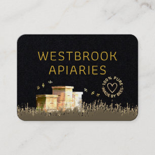 Carte De Visite Balise d'abeilles noires avec coeur d'or et abeill