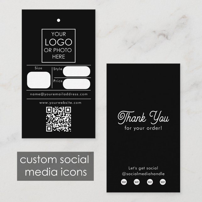 Carte De Visite Balise de couture de vêtements de vente au détail  (Editable Retail Price Tag Clothing Swing Tag Black)