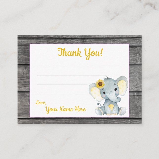 Carte De Visite Balises de petit Merci Texte Eléphant jaune (Devant)