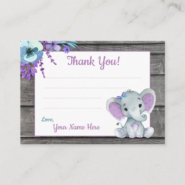 Carte De Visite Balises de petit Merci Texte Eléphant Violet Turqu (Devant)