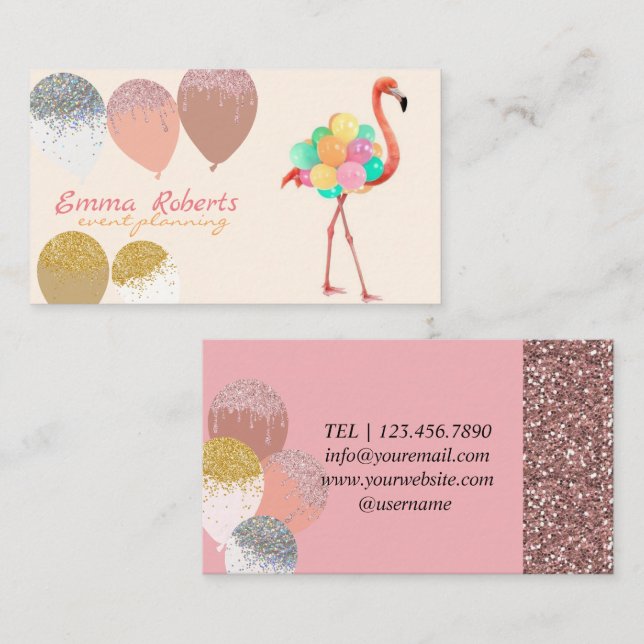 Carte De Visite Balloirs Flamants roses Planification moderne des  (Devant / Derrière)