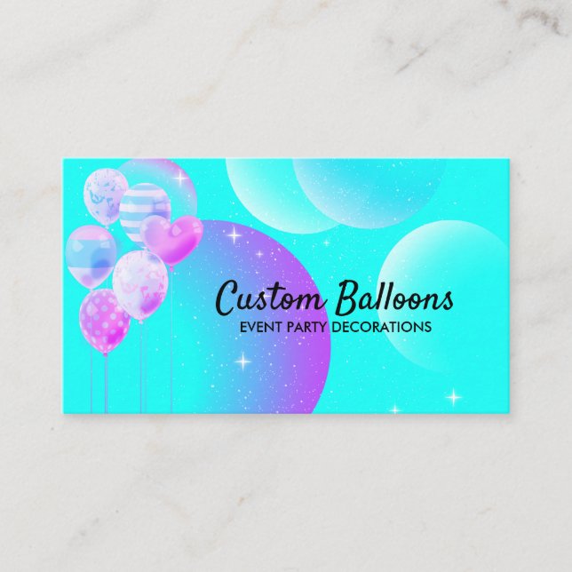 Carte De Visite Ballons de fête aquarelle bleu sarcelle (Devant)