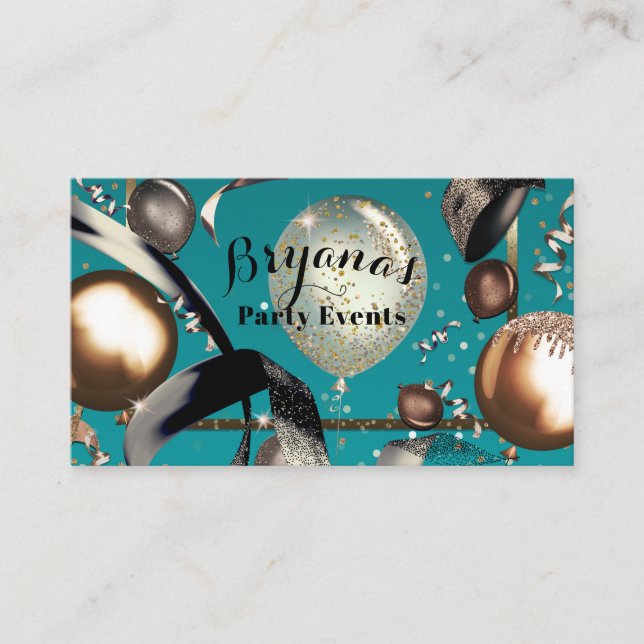Carte De Visite Ballons d'or Turquoise Turquoise Black Party Plann (Devant)